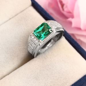 <b>Mens</b> Emerald Engagement <b>Ring</b> 925 <b>Silver</b> Gold Plated 2.5 Carat Radiant Cut Emerald Wedding Band May Birthstone Gift Him - Product Image 1