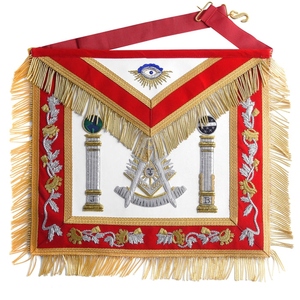 Master Mason Masonic <b>Apron</b> Red <b>White</b> Silver Fringe Chain Trim Embroidered Square Compass Custom Lodge Regalia Wholesale - Product Image 3