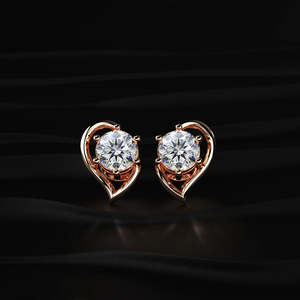 2 TCW Round Moissanite Heart Stud <b>Earrings</b> 14K Gold Half Heart Shape Diamond Studs VVS Moissanite 925 <b>Silver</b> Anniversary Gift - Product Image 2