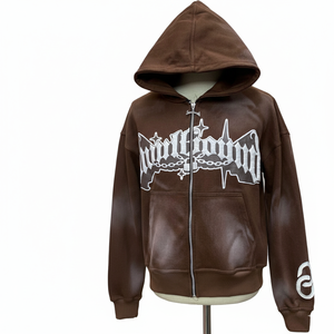 Sweat à capuche zippé personnalisé avec logo brodé, en coton molletonné 450 g/m², couleurs sur mesure, pour homme. - Product Image 3
