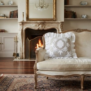 Funda de cojín vintage con bordado floral y ribete de encaje con volantes, elegante almohada decorativa para la sala de estar - Product Image 1