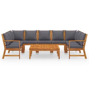 Ensemble de salon de jardin en teck avec coussins gris foncé, 6 places, mobilier d'extérieur, design contemporain, structure en bois massif - Product Image 5