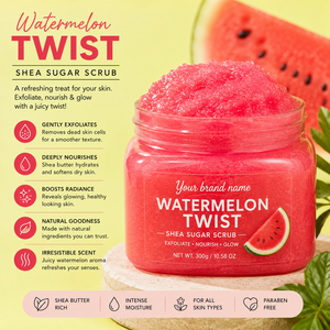 Exfoliante Corporal Natural Hidratante y Exfoliante de Azúcar con Manteca de Karité Sabor Sandía, Marca Privada OEM, Venta al por Mayor a Granel - Product Image 3