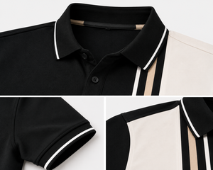 Mens Contrast Panel Polo Shirt Modern Stripe Design Short Sleeve Premium Pique Polo Shirt OEM ODM Supplier - Product Image 3