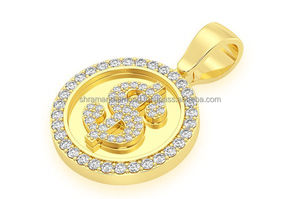 Venta al por mayor: Disco circular con símbolo de dólar, chapado en oro amarillo de 10K, con diamantes VVS cultivados en laboratorio, estilo Hip Hop, de alta calidad. - Product Image 2