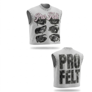 Custom Fitted Boxy Fitted Cropped Style Graphic Sleeveless Tank Top Streetwear Studded Edge Loose Fit Fashion Custom T Shirts - Product Image 3