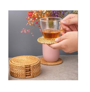 Nouveau design de dessous-de-verre en rotin, 4 pièces, pour protéger les tasses à thé, dessous-de-verre en rotin bohème, meilleur prix - Product Image 1