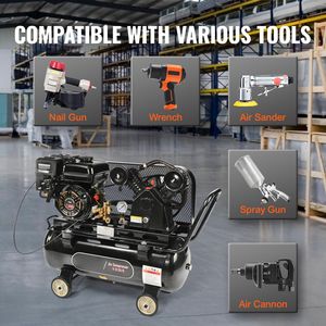 Serbatoio orizzontale per compressore d'aria da 13,2 galloni, 7HP, alimentato a benzina, 9CFM@115PSI, pompa a pistone, utensili pneumatici - Product Image 6