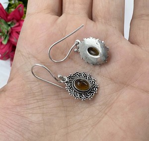 Natural Tiger Eye 925 Sterling <b>Silver</b> Plated <b>Earring</b> Vintage Trendy Gemstone <b>Earring</b> Wholesale - Product Image 4