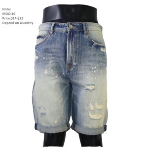 Shorts en jean déchirés et usés pour hommes, coupe droite décontractée, tissés respirants, de haute qualité, vente en gros, été, bleu - Product Image 1