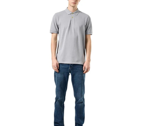 Chemise polo pour homme en tissu Oxford, couleur unie gris clair, manches courtes, style décontracté, boutons, 100% coton - Product Image 1