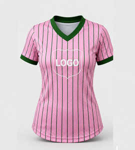 Camiseta de Fútbol Personalizada para Mujer, Color Rosa, con Malla a Rayas, Cuello en V, Manga Corta, Uniforme de Verano para Equipo - Product Image 1