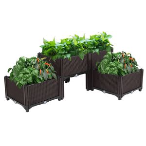 Lot de 4 jardinières en bois à assembler, marron avec finition enduite, pour la plantation de légumes de jardin, motif carré - Product Image 2