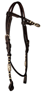 Cabezada para caballo estilo western, ajustable, trenzada a mano, de cuero genuino, con frenteera recta de cuero crudo, color marrón, 91 - Product Image 2