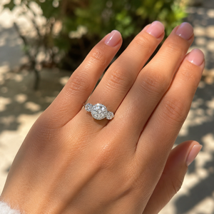 Brilliant 18K Gold Round Cut Diamond Three Stone Halo Engagement <b>Ring</b> Fine Bridal Jewelry Luxury Gift for Her Anniversary - Product Image 6