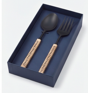 Juego de cubiertos de acero inoxidable con mango de madera negra, elegante vajilla para cenas modernas, bodas, cocina, fiestas y uso en mesa. - Product Image 4