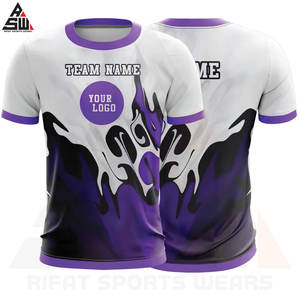 Camiseta de Fútbol Personalizada Extra Grande, 100% Poliéster, Impresión Digital, Manga Corta, Logotipo Personalizado Impreso, Color Blanco y Morado - Product Image 3