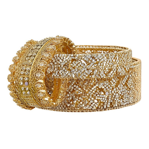 Stylish Gold Plated Crystal Stone <b>Bangles</b> <b>Set</b> Shimmering Crystal Work for Ethnic Wear Fashion Jewelry-10575602NBL_2.8" - Product Image 2