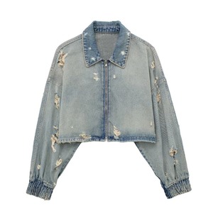 <b>Women</b> Denim <b>Jacket</b> Woven Fleece Breathable Zipper Loose Casual Vintage <b>Spring</b> Outerwear - Product Image 1
