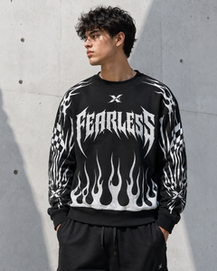 Sudadera Oversize con Estampado Reflectante Fearless para Hombre, Estilo Urbano, Diseño Luminoso Negro, Logotipo en la Espalda, Cuello Redondo, Corte Regular - Product Image 2