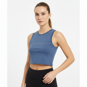 Private Label 100% Cotton Cropped Tank <b>Top</b> Women Custom Brand Logo Plain Blank Short Jersey Sleeveless <b>Top</b> Manufacturer Bulk - Product Image 1