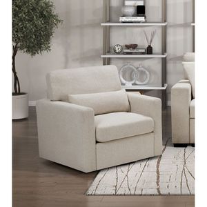 Sedia Girevole Ergonomica con Imbottitura in Bouclé Beige, Struttura in Legno Massello, Arredamento Moderno per Soggiorno - Product Image 6