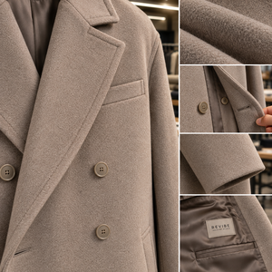 Manteau long de luxe décontracté et formel pour homme en mélange de laine, double boutonnage, couleur taupe pierre, coupe oversize, idéal pour l'hiver – Fabricant - Product Image 6