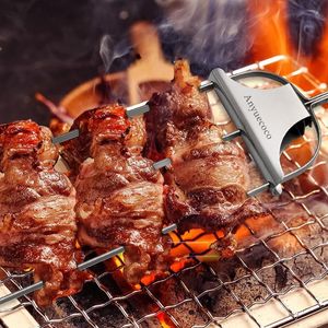 2 Brochetas de Acero Inoxidable de 14 Pulgadas y 3 Vías con Barra de Empuje, Herramientas Reutilizables de Metal para Asar a la Parrilla - Product Image 3