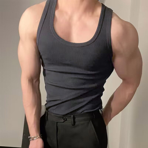 Camisetas sin mangas deportivas de algodón clásico acanalado para hombre, camiseta de entrenamiento sin mangas, para gimnasio, fitness, verano, transpirable, de secado rápido - Product Image 1
