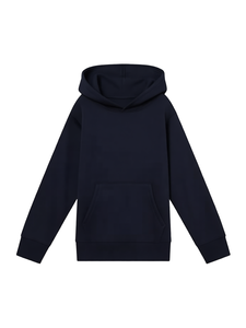 เสื้อฮู้ดสีน้ำเงินกรมท่าสำหรับผู้ชาย ทรงหลวม ผ้าโพลีเอสเตอร์เฟรนช์เทอร์รี่ สวมใส่สบาย มีกระเป๋า แขนเสื้อครอป เหมาะสำหรับฤดูหนาว มีซับใน แห้งเร็ว - Product Image 1