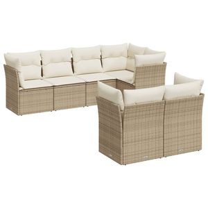 Conjunto de Sofás de Jardín de Mimbre Sintético, 7 Piezas, Color Beige, Muebles de Exterior con Patas Ajustables, Diseño Contemporáneo - Product Image 2