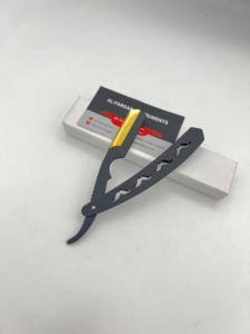 Single <b>Edge</b> Blade Men's Wet Shaving Razor For Face Underarms Bikini Hair Removal <b>Black</b> Color with Gold Mustache Design - Product Image 2