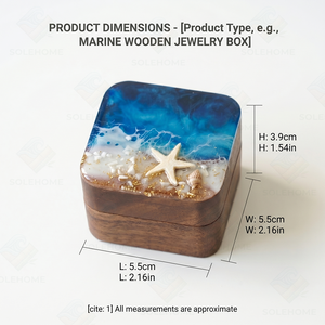 Walnut Wood Resin Polished 3D Ocean Wave Engagement Jewelry <b>Box</b> Starfish Velvet Lining Wedding <b>Proposal</b> Handcrafted European - Product Image 2