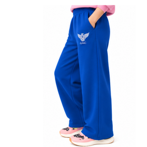 Pantalon de survêtement polaire bleu pour femme, coupe mi-large, avec logo personnalisé, décontracté, taille élastique, poches, pour le sport et le quotidien en automne - Product Image 6