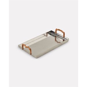 Luxury Stainless Steel Serving Tray with <b>Rustic</b> <b>Wooden</b> Handles Decorative Metal Rectangular Platter for Hotel Restaurant Decor - Product Image 1