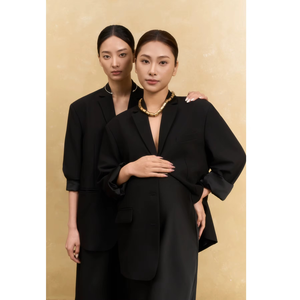 78% Polyester 18% Rayon 4% Spandex Full Length Notched Collar Full Sleeve 2 Piece Long Set Solid Plain Dyed Breathable Office - Product Image 4