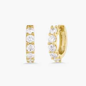 Diamond Hoop Earring Custom 14K Solid Gold 2 Carat Round Lab Grown Minimalist 12mm Hinged Huggies Fine Jewelry B2B Factory Price - Product Image 1
