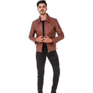 Veste en cuir pour homme noire, super élégante, entièrement personnalisée, en peau de mouton 100% originale, fermeture éclair sur le devant - Product Image 5