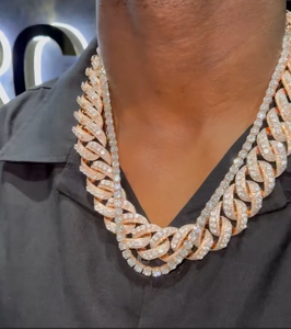 สร้อยคอเงินแท้ 925 แบบ Cuban Link สำหรับผู้ชาย ดีไซน์หนา ประดับเพชรเต็มเส้น สไตล์ฮิปฮอป สตรีทแฟชั่น - Product Image 1