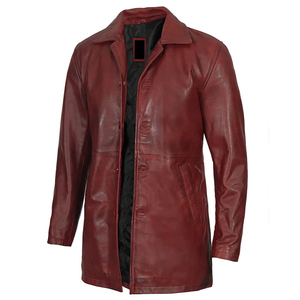 Wholesale Genuine Leather Winter Coat for <b>Men</b> | Custom OEM ODM <b>Long</b> Leather Trench Coat Canvas Fabric Front Logo Solid Pattern - Product Image 6