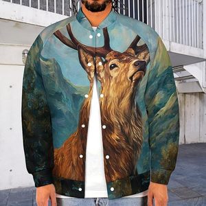 Chaqueta Varsity Deers Stands in Wilderness para Hombre, Chaqueta Bomber de Béisbol, Cortavientos Deportiva - Product Image 4