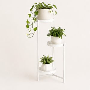 Support à plantes en métal à 3 niveaux au design élégant, style blanc, porte-pot de fleurs pour salon intérieur et balcon extérieur, décoration de jardin - Product Image 1