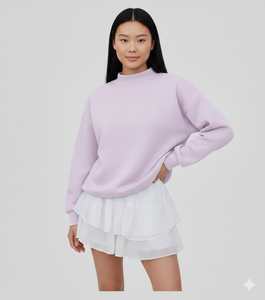 OEM Service Women's Customized Logo Light Weight <b>Mock</b> <b>Neck</b> Fleece Cotton Oversized Long Sleeves Sweatshirts - Product Image 5