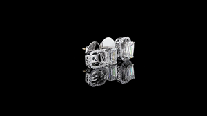 <b>Emerald</b> cut lab grown diamond <b>stud</b> <b>earrings</b> with halo and heart design in white gold, elegant for daily wear - Product Image 3