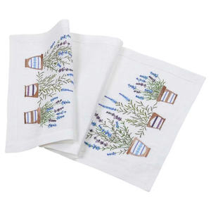 Nouveaux Chemins de Table en Lin Blanc Personnalisés Brodés de Fleurs de Lavande de Haute Qualité pour la Maison et l'Hôtellerie – Idéal pour les Fêtes - Product Image 1