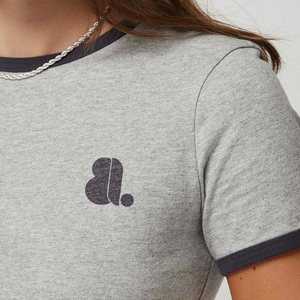 Women's <b>Eco</b>-Friendly 100% Organic Cotton Casual Solid O-Neck Ringer Short Sleeve T-Shirt Logo-Nonwoven Regular Fit Summer Quick - Product Image 6