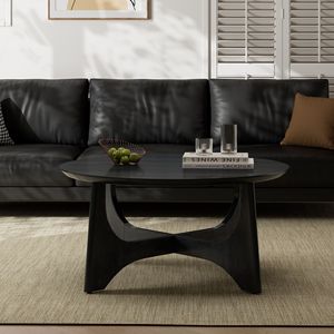 Tavolino da Caffè Rotondo in Legno Nero da 36 Pollici per Soggiorno e Reception, Stile Elegante - Product Image 5