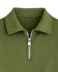 Sweat-shirt court zippé vert olive personnalisé pour femme, pull décontracté avec cordon de serrage à l'ourlet, en molleton doux coton-polyester, haut d'hiver - Product Image 4