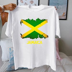 Bandera de Jamaica con salpicaduras de pintura Camiseta cómoda de algodón puro para mujer - Product Image 1