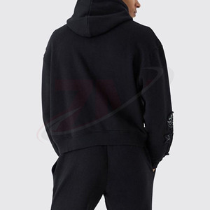 Conjunto Deportivo Informal para Hombre, Sudadera con Capucha Bordada con Flores Negras, Manga Larga, Ropa de Calle para Otoño, 100% Algodón, Corte Regular - Product Image 4